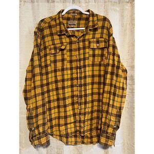 Excellent Free Nature Flannel Shirt Mens XL Yellow Brown Excellent Plaid Button